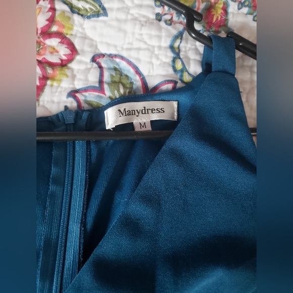 Mermaid Flare Fitted V-neck Maxi Dress In Teal Size M Manydress - Picture 6 of 6